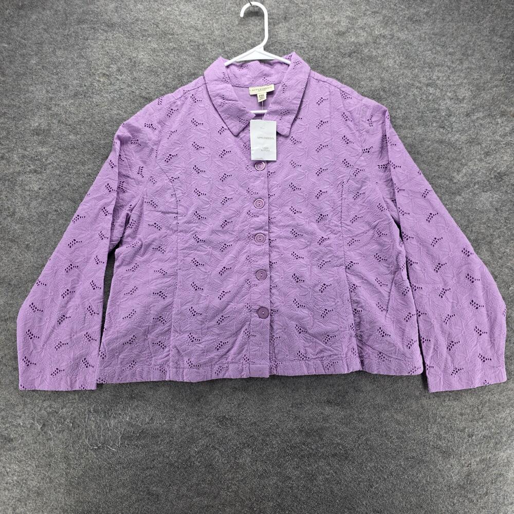 Appleseed's Button-Up Womens PXL Purple Floral Lace Embroidered Lined Cotton